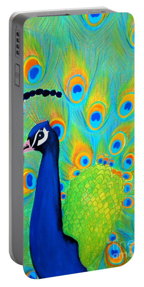 Peacock Portable Battery Charger featuring the painting Beautiful Peacock by Oksana Semenchenko