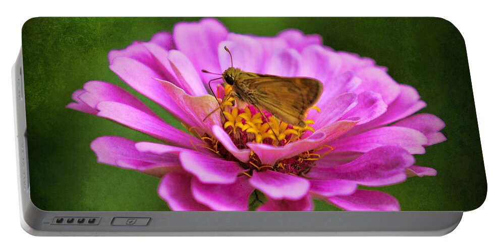 Zinnias Portable Battery Charger featuring the photograph Beauty and the Butterfly by Elizabeth Winter
