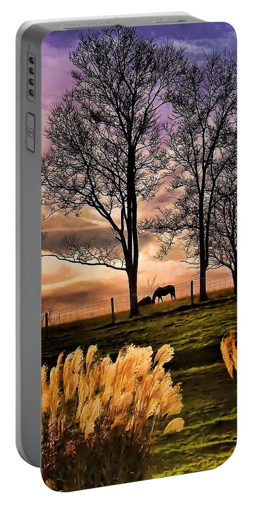 Horses Portable Battery Charger featuring the photograph Bedtime Snackin by Robert McCubbin