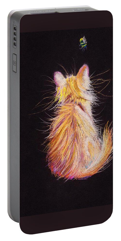 Cat Portable Battery Charger featuring the painting Bee Inspired  in pastels by Debra Hall