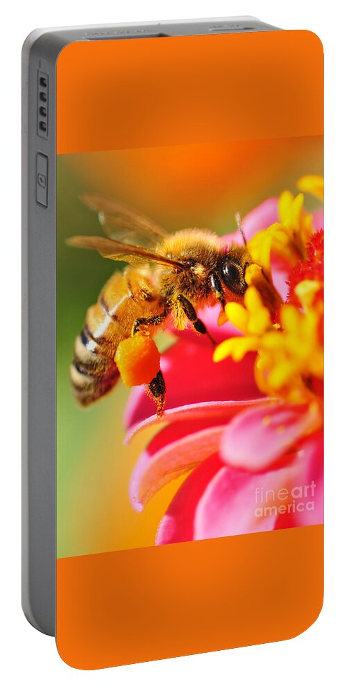 Bee Laden With Pollen Portable Battery Charger featuring the photograph Bee Laden with Pollen by Kaye Menner