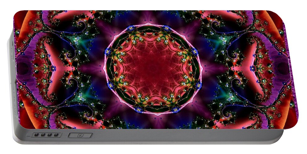 Kaleidoscope Portable Battery Charger featuring the digital art Bejewelled Mandala No 3 by Charmaine Zoe