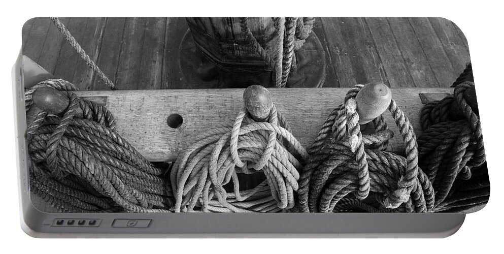 18th Century Portable Battery Charger featuring the photograph Belaying pins - monochrome by Ulrich Kunst And Bettina Scheidulin