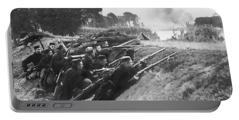 1910's Portable Battery Charger featuring the photograph Belgian Soldiers In Ambush by Underwood Archives