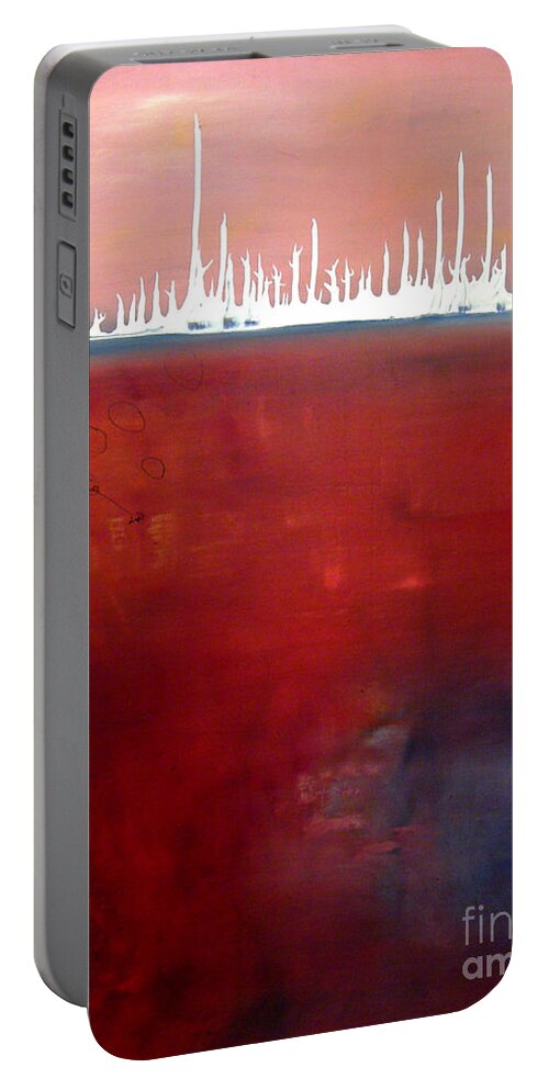 Abstract Portable Battery Charger featuring the painting Below by Jeff Barrett