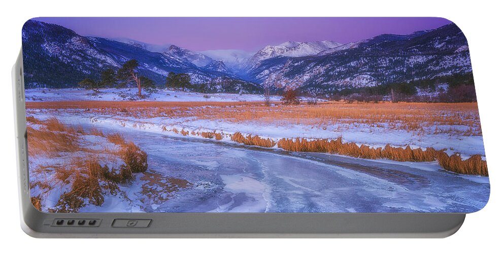 Winter Portable Battery Charger featuring the photograph Belt of Venus RMNP by Darren White