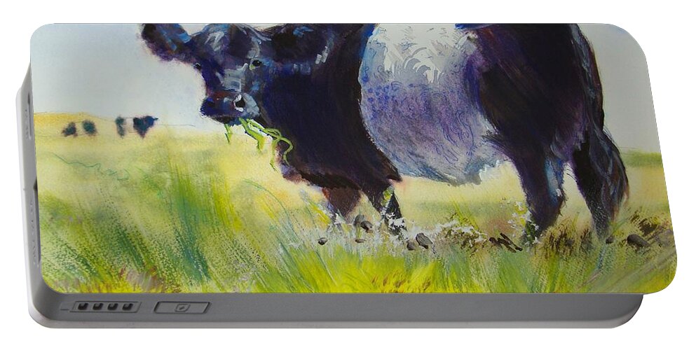 Cow Portable Battery Charger featuring the painting Belted Galloway Cow #2 by Mike Jory