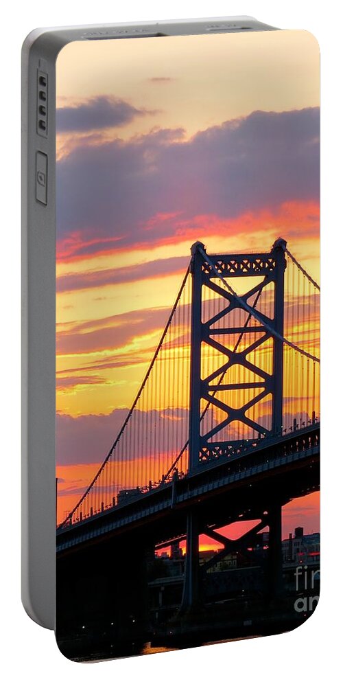 Philadelphia Pennsylvania Portable Battery Charger featuring the photograph Ben Franklin Bridge at Sunset by Nancy Patterson