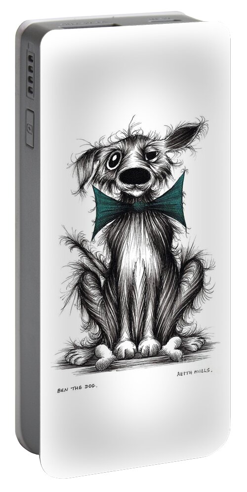 Dog In Bow Portable Battery Charger featuring the drawing Ben the dog by Keith Mills