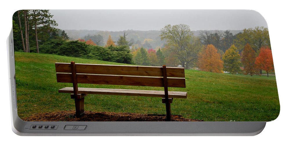 Bench Portable Battery Charger featuring the photograph Bench at the Morton Arboretum by Nancy Mueller
