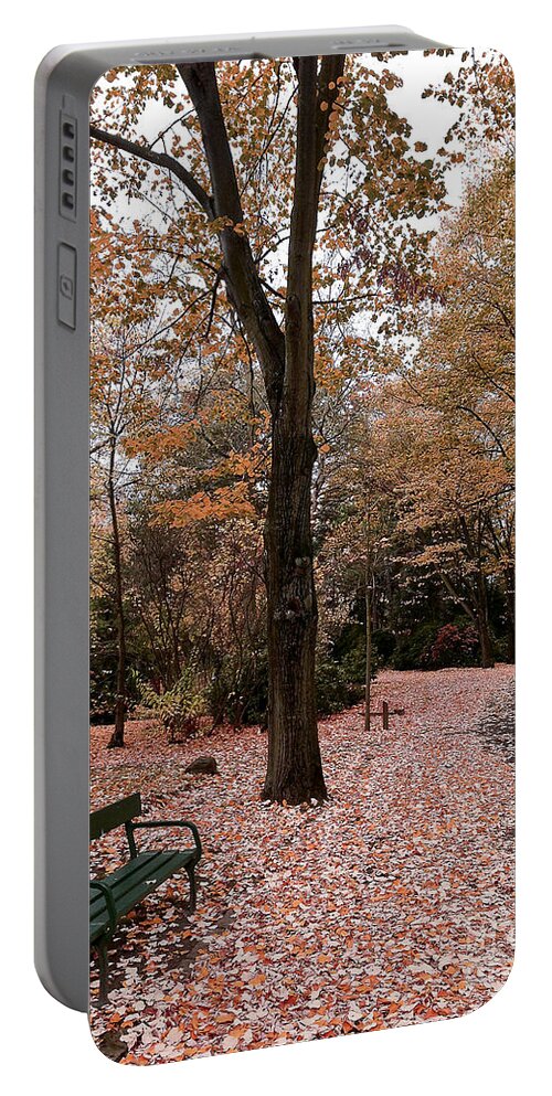 Fall Portable Battery Charger featuring the photograph Bench in the park by Ivy Ho