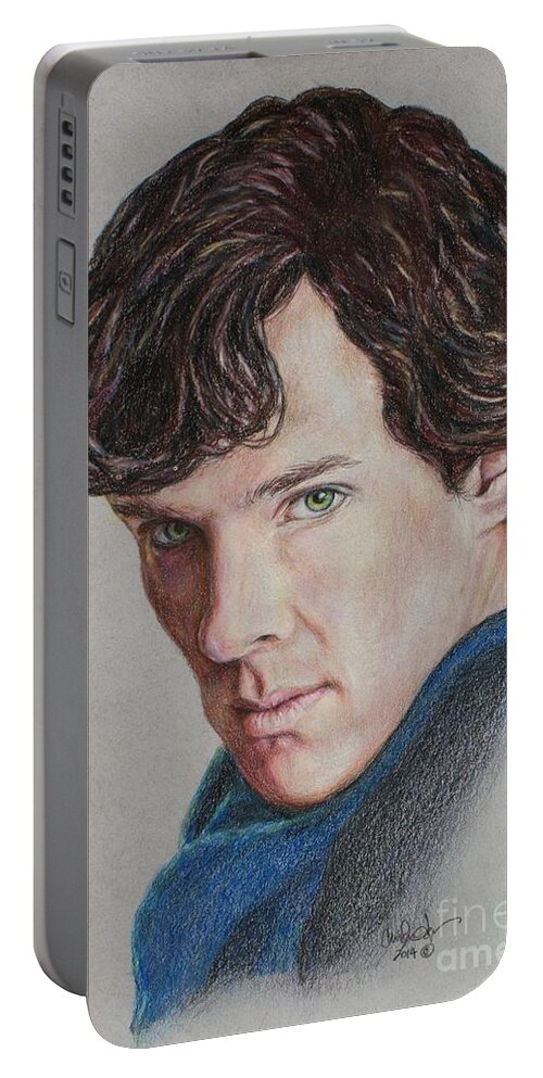 Benedict Cumberbatch Portable Battery Charger featuring the mixed media Benedict Cumberbatch by Christine Jepsen