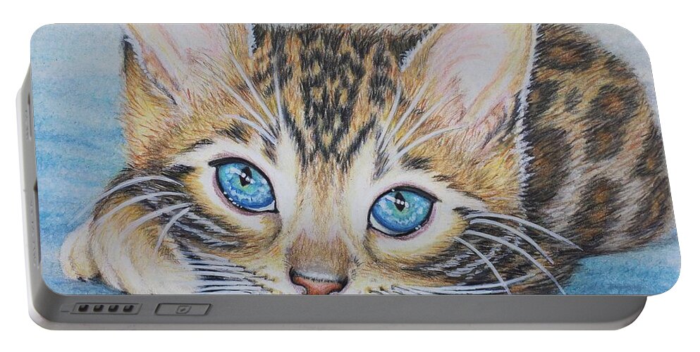 Cat Portable Battery Charger featuring the drawing Bengal Kitten by Jane Girardot