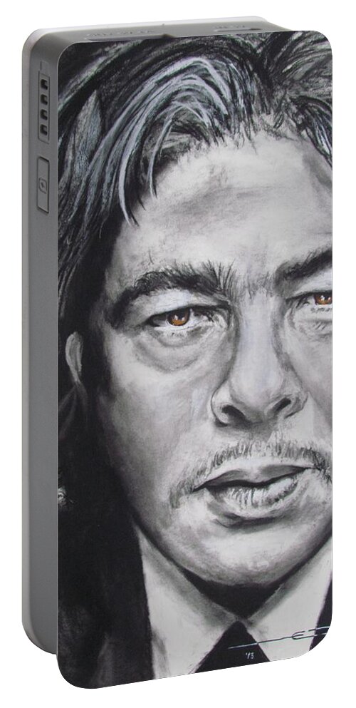Benicio Del Toro Portable Battery Charger featuring the drawing Benicio del Toro by Eric Dee