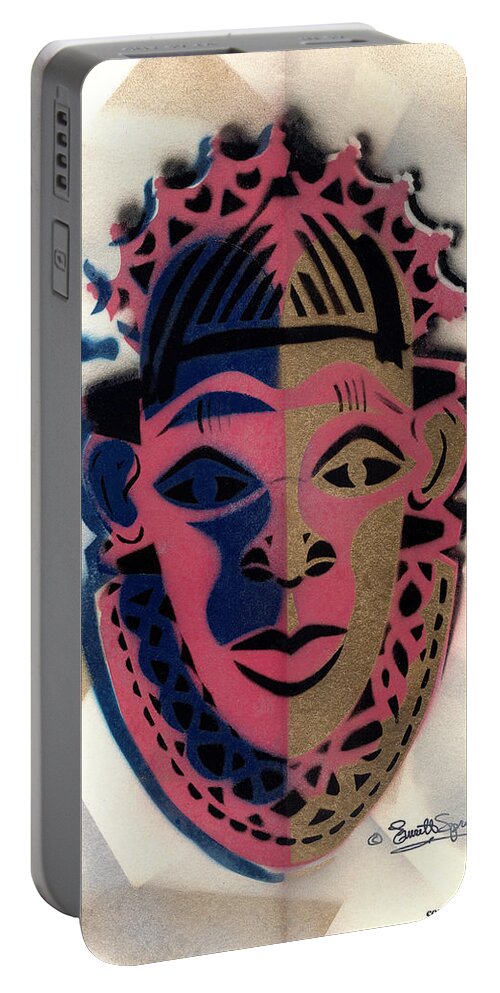 Everett Spruill Portable Battery Charger featuring the painting Benin Mask by Everett Spruill