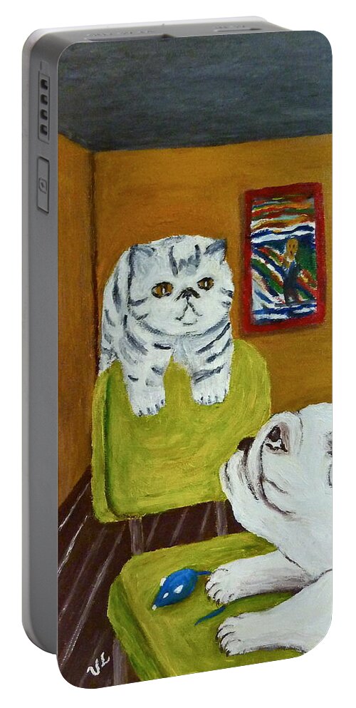 Dog Portable Battery Charger featuring the painting Meilleurs Amis by Victoria Lakes