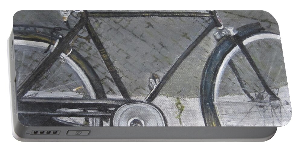 Bike Portable Battery Charger featuring the painting Bicycle in rome by Claudia Goodell