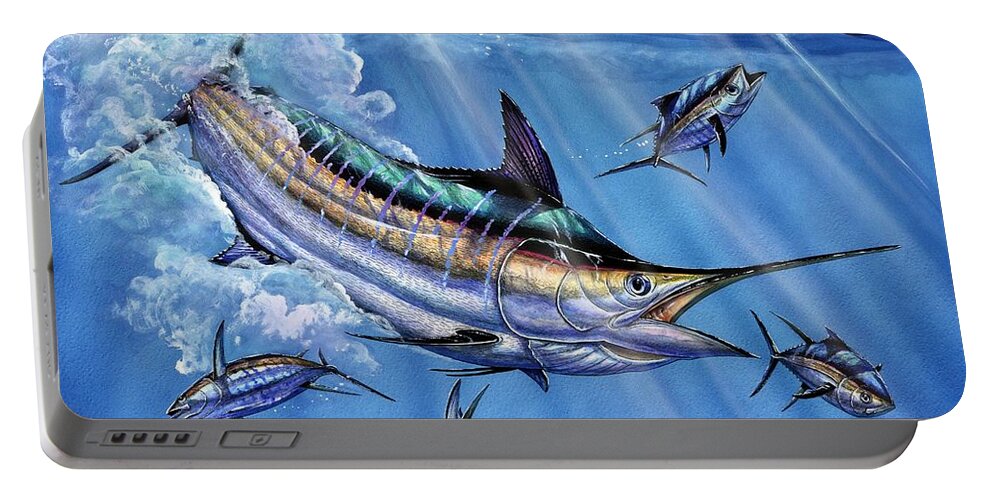 Blue Marlin Portable Battery Charger featuring the painting Big Blue And Tuna by Terry Fox