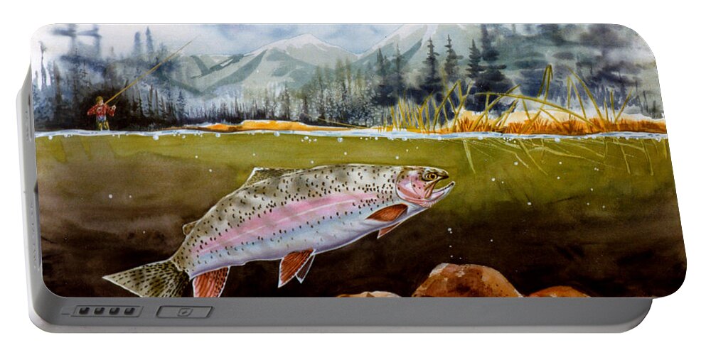 Rainbow Trout Portable Battery Charger featuring the painting Big Thompson Trout by Craig Burgwardt