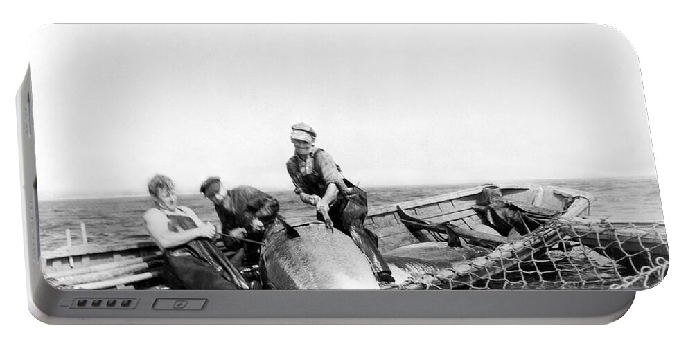 1940's Portable Battery Charger featuring the photograph Big Tuna Fishermen by Underwood Archives