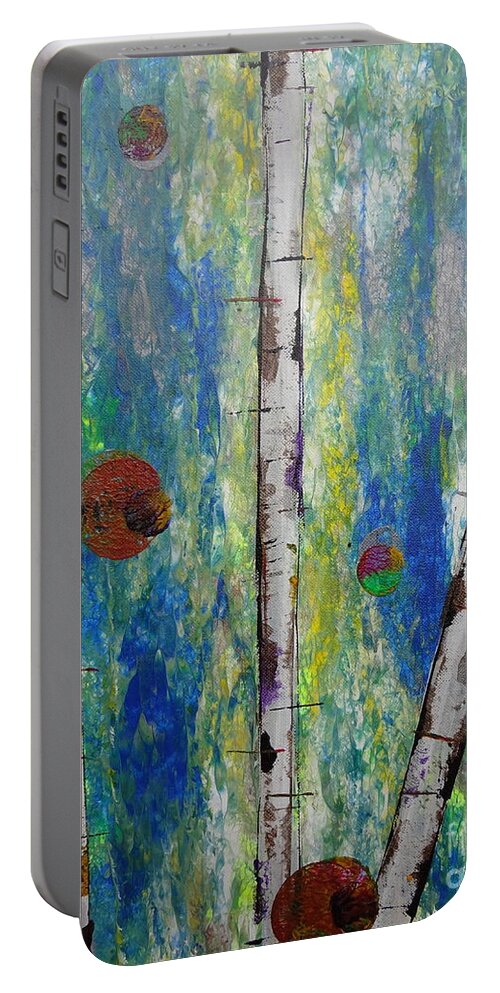 Birch Lt. Green 4 Portable Battery Charger featuring the painting Birch - Lt. Green 4 by Jacqueline Athmann