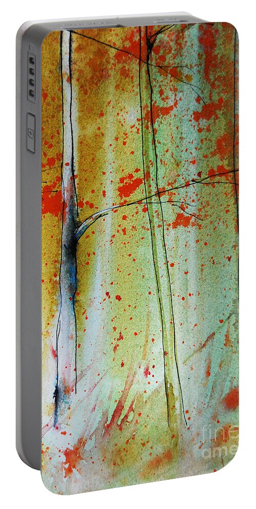 Birch Tree Portable Battery Charger featuring the painting Birch Tree Forest Closeup by Jani Freimann