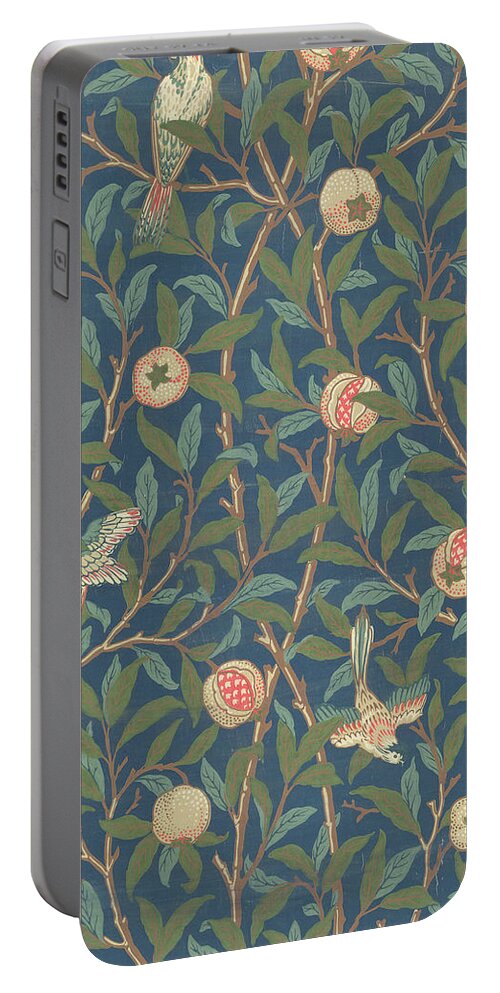 Arts And Crafts Movement Portable Battery Charger featuring the tapestry - textile Bird and Pomegranate by William Morris