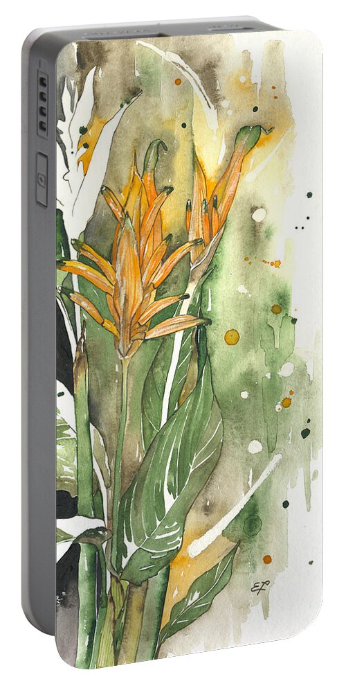 Strelitzia Portable Battery Charger featuring the painting Bird Of Paradise 08 Elena Yakubovich by Elena Daniel Yakubovich