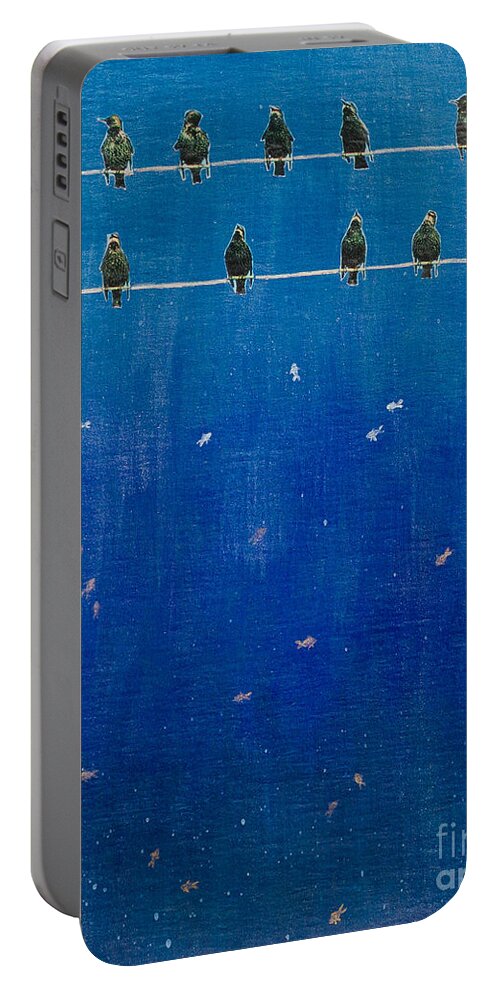  Portable Battery Charger featuring the painting Birds and Fish by Stefanie Forck
