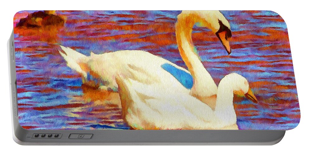 Bird Portable Battery Charger featuring the painting Birds on the Lake by Jeffrey Kolker