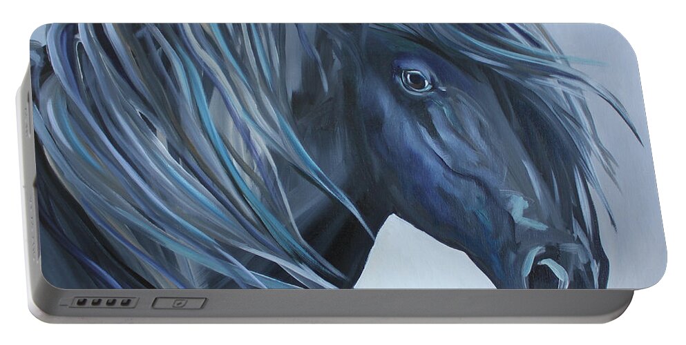 Horse Portable Battery Charger featuring the painting Black Abstract by Debbie Hart