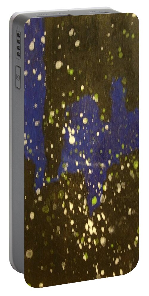 Blue Portable Battery Charger featuring the painting Black and Blue Splatter by Samantha Lusby