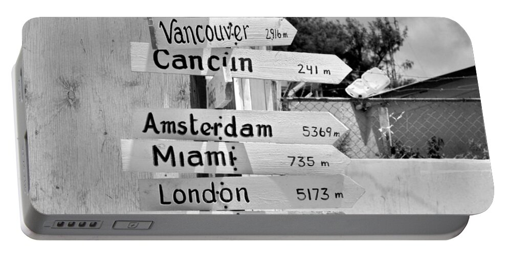 Travel Portable Battery Charger featuring the photograph Black and White Directional Sign by Kristina Deane