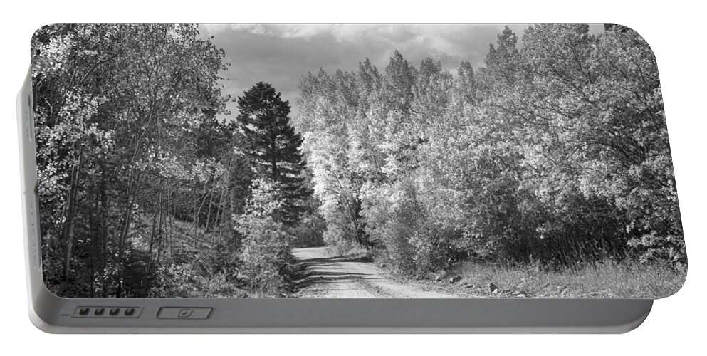 Autumn Portable Battery Charger featuring the photograph Black and White High Elevation Rocky Mountain 4 Wheeling Dirt Ro by James BO Insogna