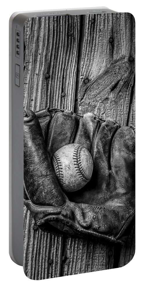 Black Portable Battery Charger featuring the photograph Black and White Mitt by Garry Gay