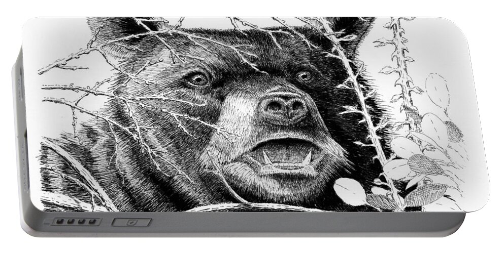 Bear Portable Battery Charger featuring the drawing Black Bear Boar by Timothy Livingston