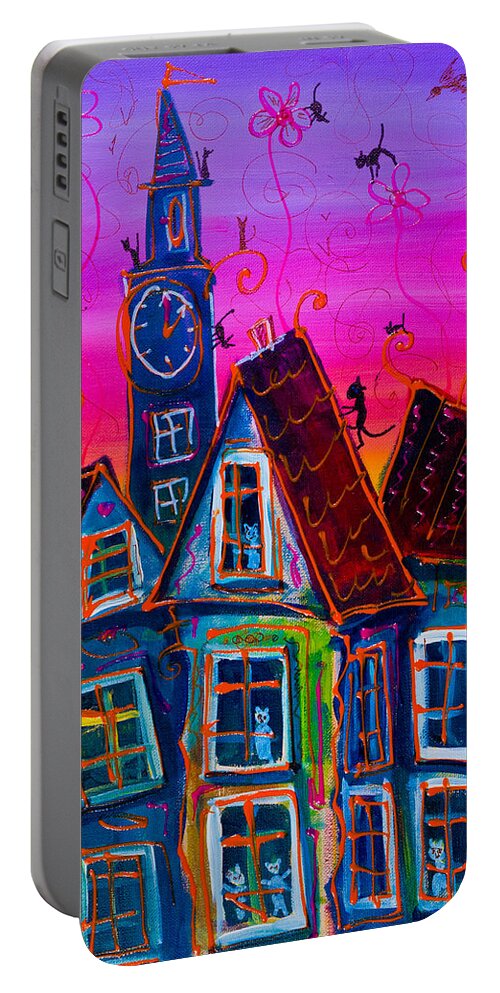 Town Portable Battery Charger featuring the painting Black cats invasion by Maxim Komissarchik