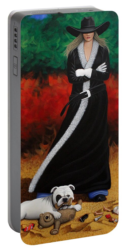 Dog Painting Portable Battery Charger featuring the painting Black Eyed Bully by Lance Headlee