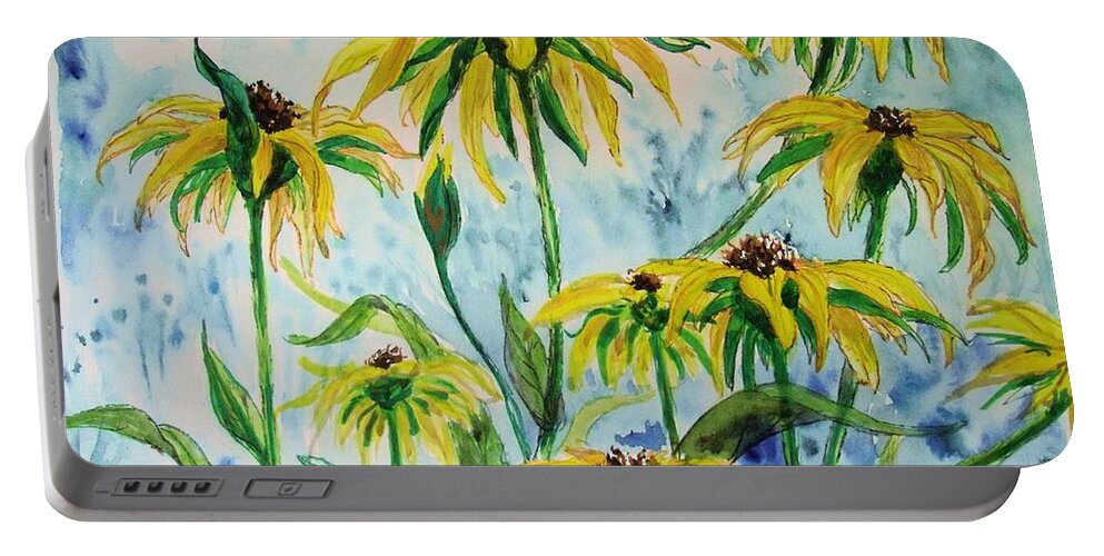 Black-eyed Suzan Portable Battery Charger featuring the painting Black Eyed Suzans Dream by Nicole Angell