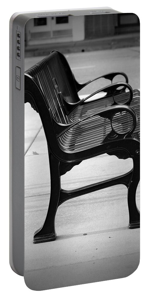 Black Portable Battery Charger featuring the photograph Black Iron Bench by Holly Blunkall