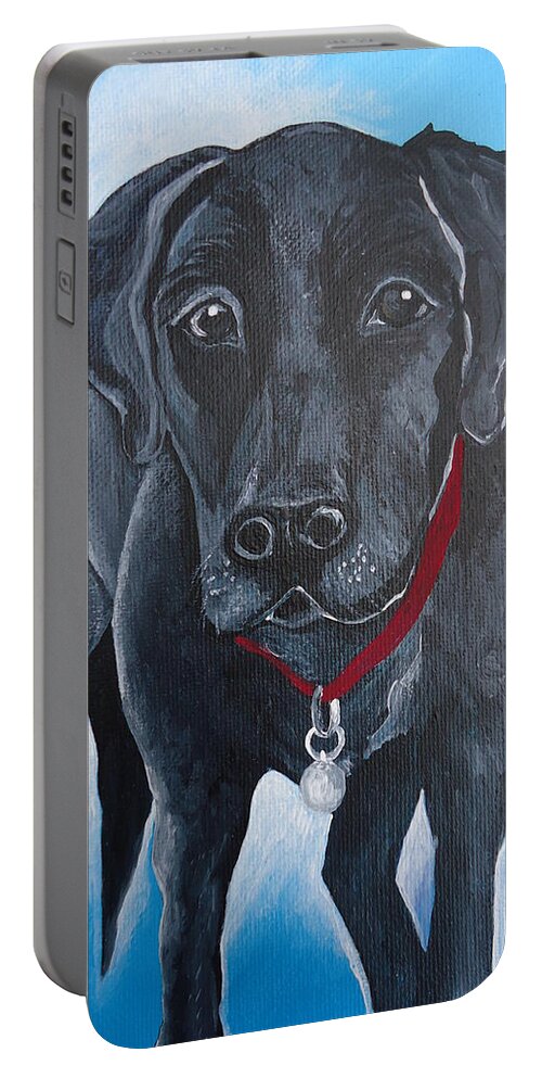 Black Lab Portable Battery Charger featuring the painting Black Lab by Leslie Manley