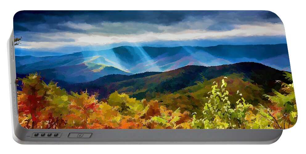 Nc Portable Battery Charger featuring the painting Black Mountains Overlook on the Blue Ridge Parkway by John Haldane