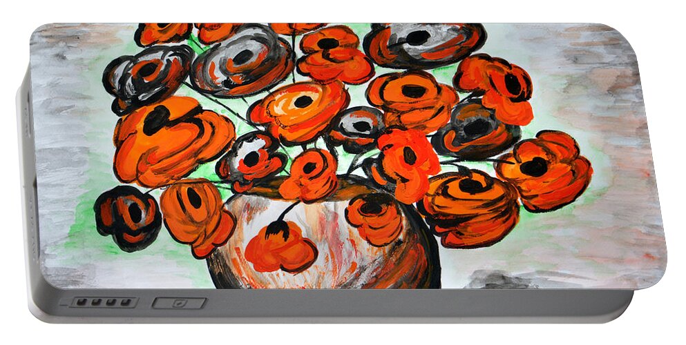 Poppies Portable Battery Charger featuring the painting Black Poppies by Ramona Matei