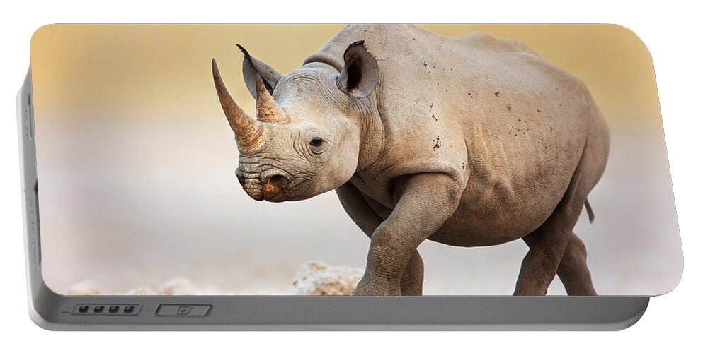Square-lipped Portable Battery Charger featuring the photograph Black Rhinoceros by Johan Swanepoel