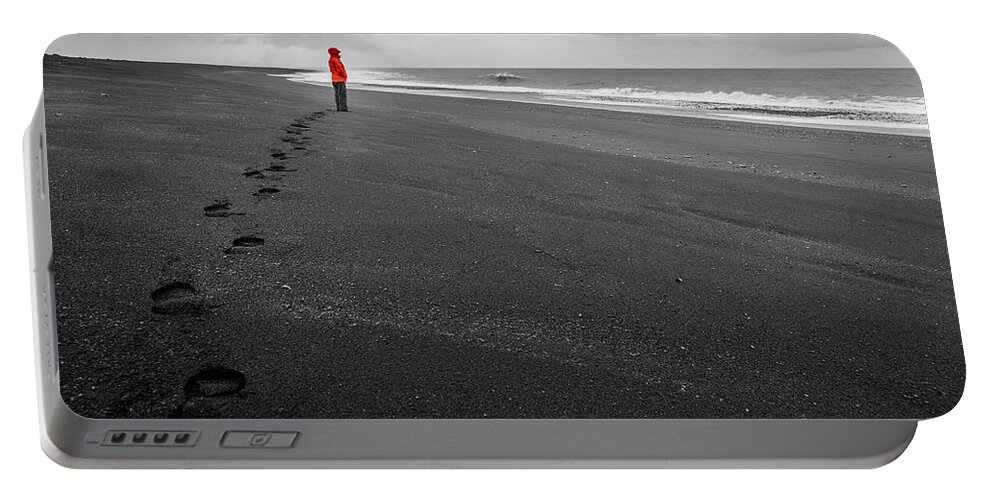 Atlantic Portable Battery Charger featuring the photograph Black sand by Alexey Stiop