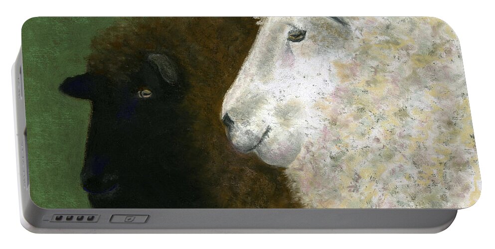 Sheep Portable Battery Charger featuring the pastel Black Sheep White Sheep by Ginny Neece