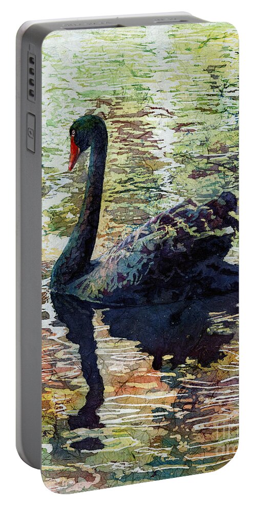 Black Swan Portable Battery Charger featuring the painting Black Swan by Hailey E Herrera