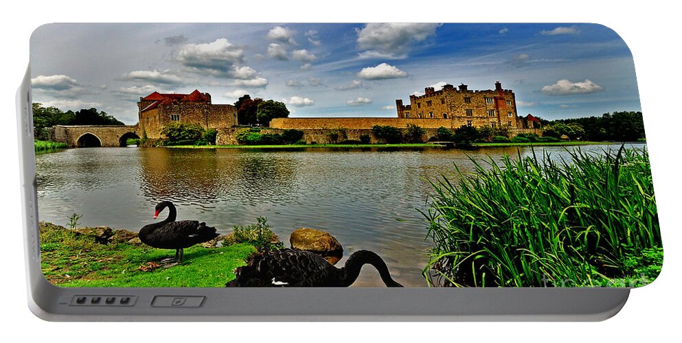 Leeds Castle Portable Battery Charger featuring the photograph Black Swans at Leeds Castle II by Bel Menpes