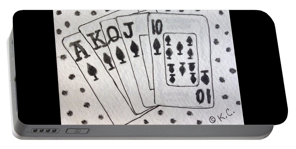 Blackjack Hand Portable Battery Charger featuring the painting Blackjack Black and White by Kathy Marrs Chandler
