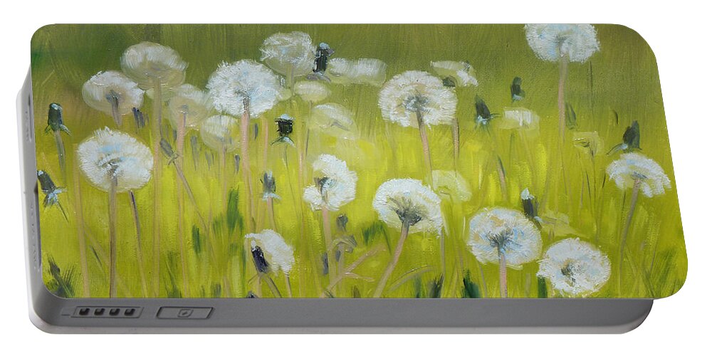 Dandelion Portable Battery Charger featuring the painting Blow balls by Irek Szelag